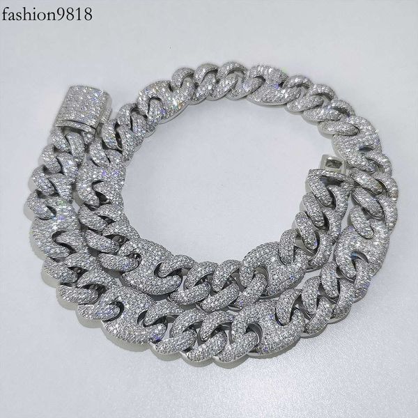

full iced out moissanite diamond sterling sier hip hop jewelry cuban link chain pig nose moissanite cuban chain, Silver
