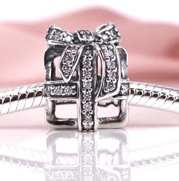 

authentic 925 sterling silver all wrapped up clear cz charm fit diy pandora bracelet and necklace 791766cz6036008, Black