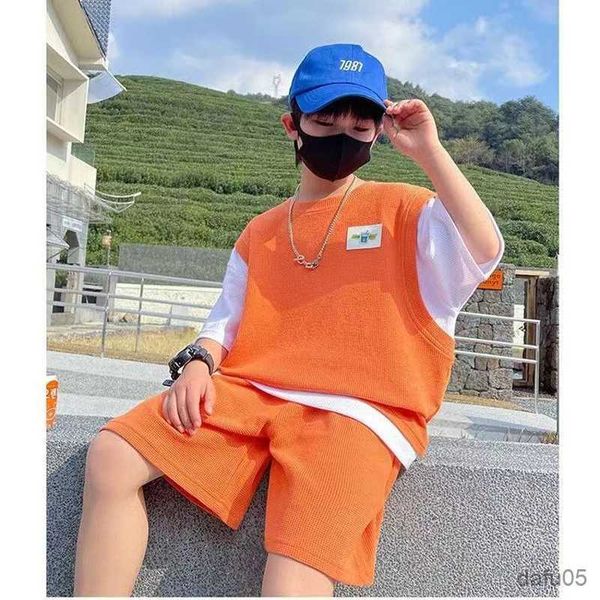 

clothing sets boys summer suit kids short sleeve t-shirt +shorts sports casual outfits for teenage boy clothing sets r230812, White