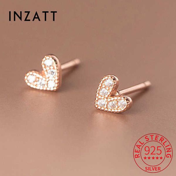 

inzatt real 925 sterling silver zircon heart stud 14k gold earrings for women cute fine jewelry minimalist bijoux party