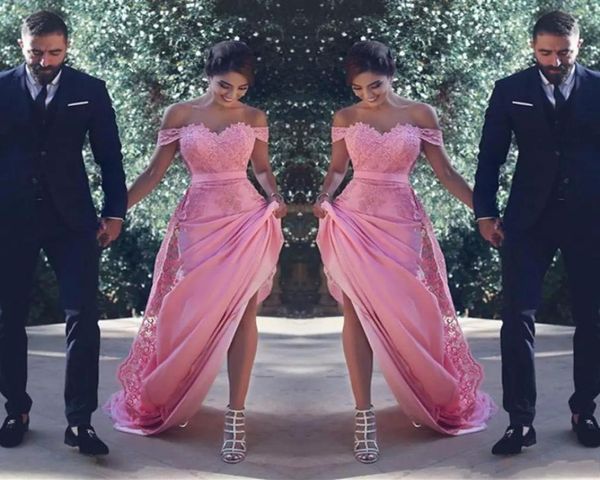 

off the shoulder bridesmaid dresses long with lace appliques sash a line wedding guest dress maid of honor cocktail gow9793447, White;pink