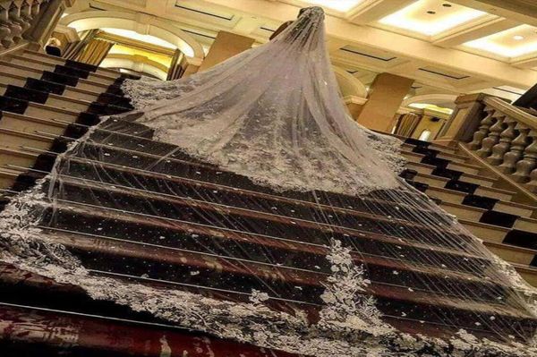 

luxury custom made one layer 4m long wedding veils with appliqued edge tulle cathedral bridal veil with comb for bridal5517354, Black