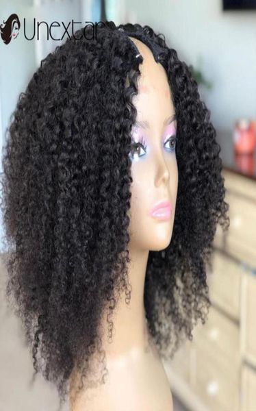 

lace wigs brazilian afro kinky curly u part wig remy human hair for women 180 glueless bob41271108560531, Black;brown