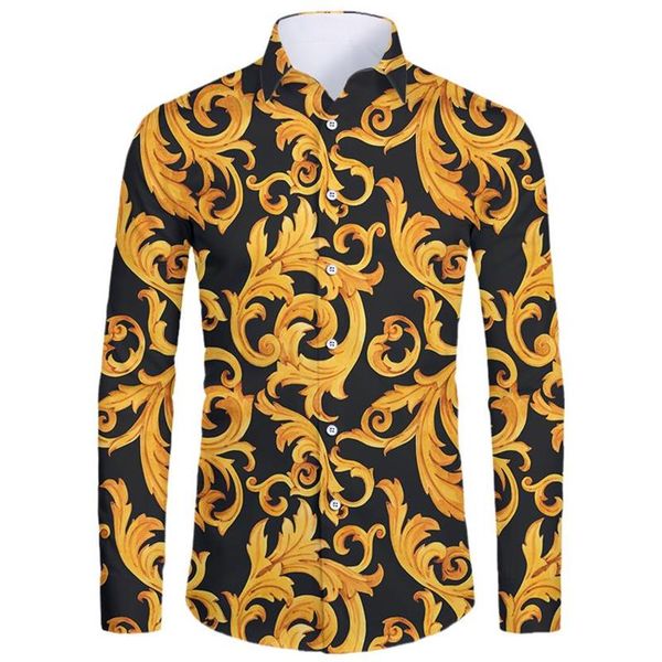 

men's casual shirts ifpd luxury royal men shirt long sleeve golden flower print baroque summer prom party oversize 6xl homme241p, White;black