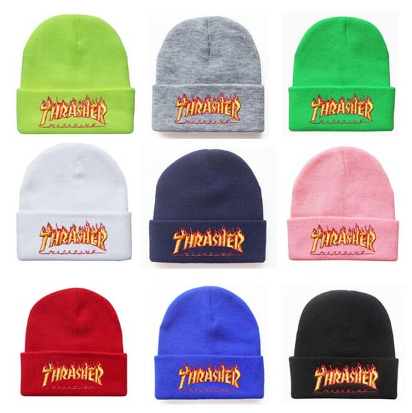

2023 new outdoors sports flame trendy men women knitted hat fashion letter pattern embroidery ski warm autumn winter beanie cap ad7