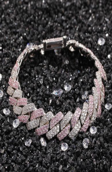 

white pink cubic zirconia ice out two tone miami cuban link chain bracelets can open lock women men bling cz rapper jewelry7426868, Black