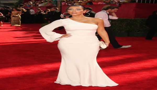 

zsd013 kim kardashian red carpet gown white mermai one shoulder long sleeve evening dress emmy awards gossip girl8052096, Black;red