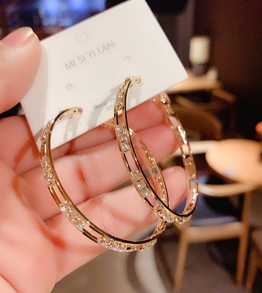

luxury female big charm white round hoop fashion gold color wedding earrings double zircon stone for women9286453, Golden