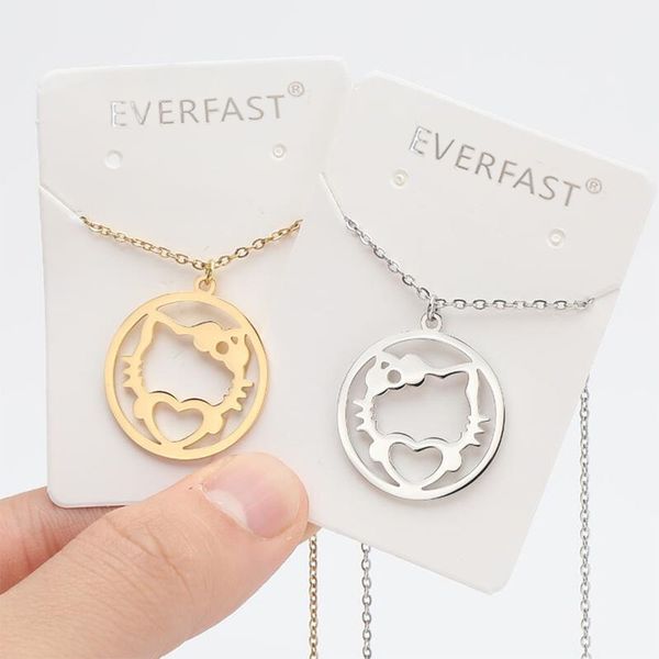 

everfast wholesale 10pc/lot korean fashion heart meow cat kitten stainless steel pendants necklace funny cute style women kids jewelry gift, Silver