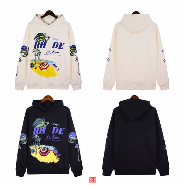 

23ss craftsmanship mens hoodies fashion street designer men hoodie beach style rhude hoodies cotton printing pullover true size us s-xl, Black