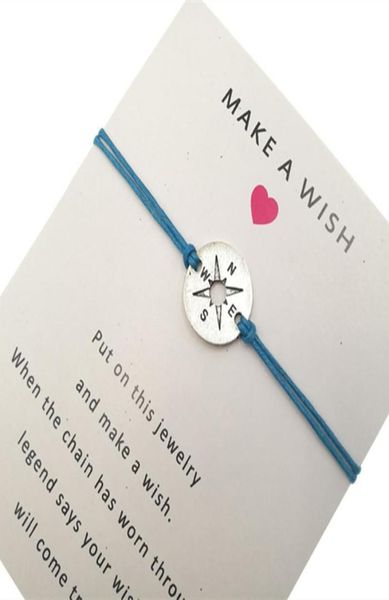 

3 colors wax cords antique silver hollow compass charm bracelets for women men fashion infinity make a wish bracelet with card jew9110282, Golden;silver