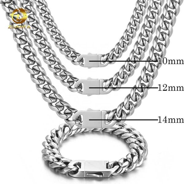 

designer jewelry fashion hip hop jewelry necklaces stainless steel 18k gold plated cuban link chain spring clasp chains for men, Silver