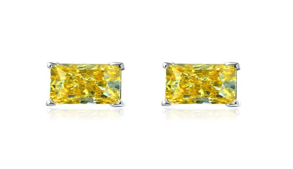 

princess cut 6mm z stud earring 100 real 925 sterling silver promise wedding earrings for women bridal gemstones jewelry5278258, Golden;silver