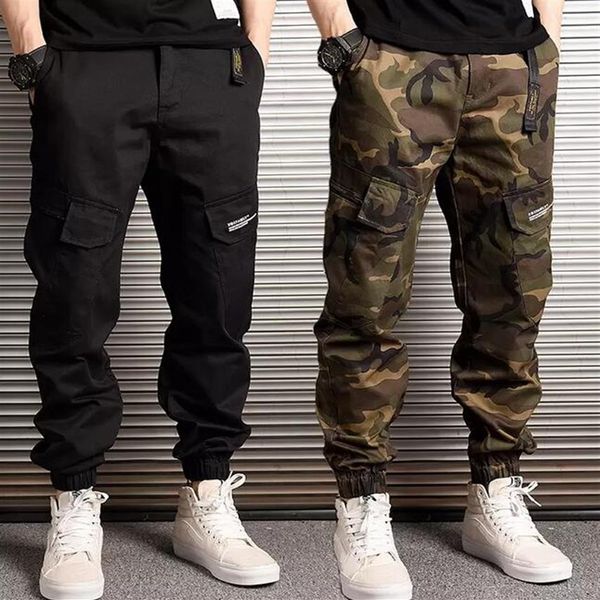 

fashion streetwear men jeans loose fit casual camoflage cargo pants harem trousers big pocket hip hop joggers pants235e, Blue