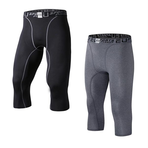 

eu men's compression capri base layer tights 3 4 pants capri pants257z, Black