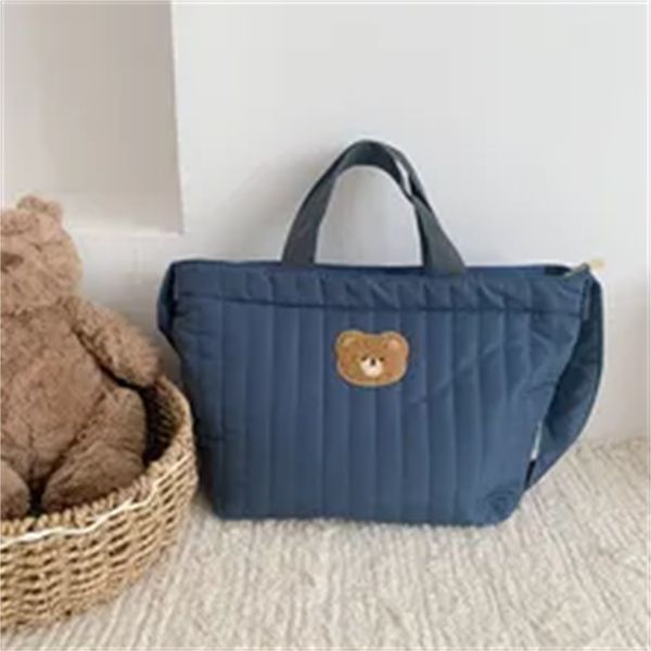 

zipper embroidered quilted baby diaper bag storage bag maternity bag cartoon bear mom shoulder bag travel large outing bag a2, Black