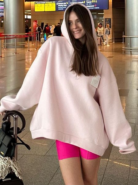

womens hoodies sweatshirts taruxy embroidery hoodie for women loose pullover casual candy pink y2k oversized streetwear 230811, Black