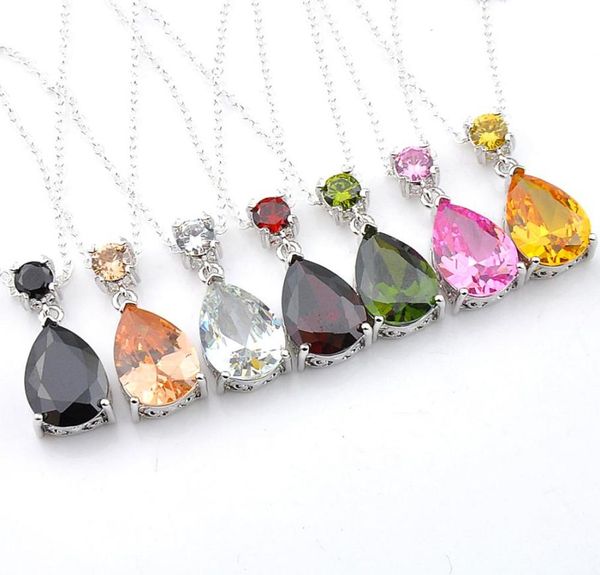 

women necklaces pendant jewelry crystal rhinestone 925 sterling silver necklaces fashionable teardrop zircon pendants 10 pcslot6199320