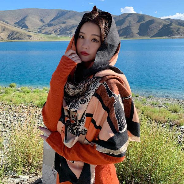

brand designer wool scarf of h ermes online store 2023 new orange carriage chain imitation cashmere jacquard scarf womens fashion versatile, Blue;gray