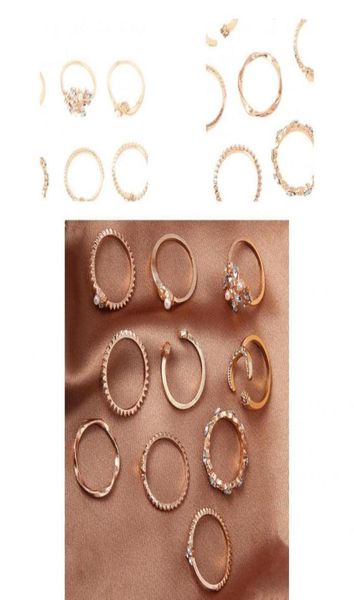 

cluster rings jewelry 10pcs women temperament stylish finger ring multiple opening fine workmanship for decoration3688606, Golden;silver