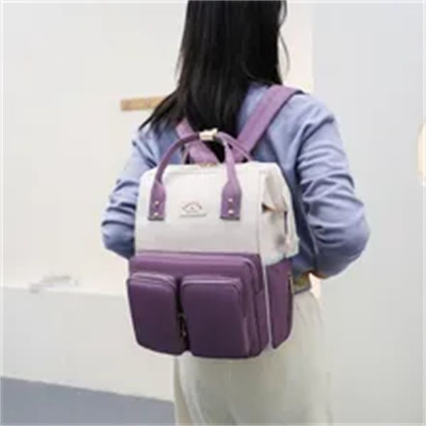 

kexuejia mommy bag diaper bag fashion patchwork backpack large capacity nappy pack outdoor sports baby stroller bag a4, Black