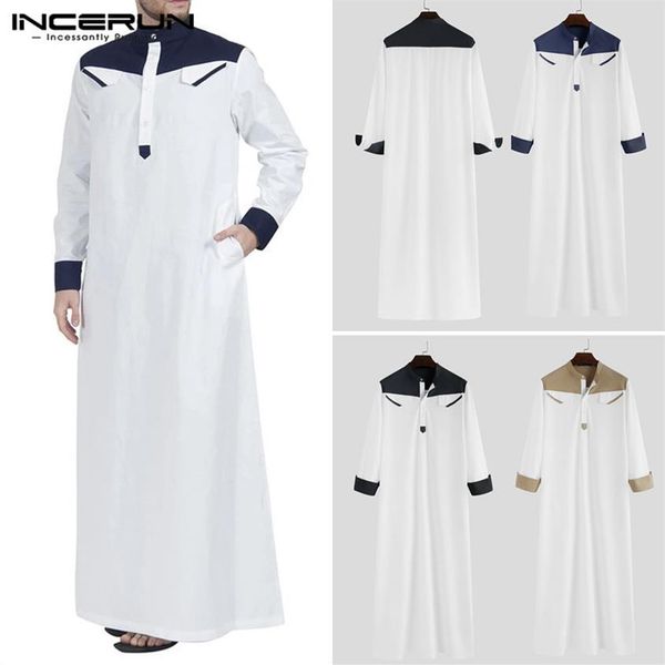 

men's casual shirts incerun men arab islamic muslim kaftan patchwork stand collar long sleeve robes loose saudi arabia dubai 268c, White;black