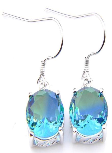 

luckyshine elegant delicate round bi colored tourmaline gemstone 925 sterling silver dangle earrings jewelry for women 1039 inc9494785