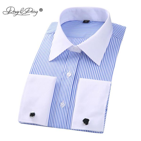 

davydaisy new arrival 6xl 5xl french cuff men's shirt long sleeve shirts men dress weeding male shirt clothes ds345241q, White;black
