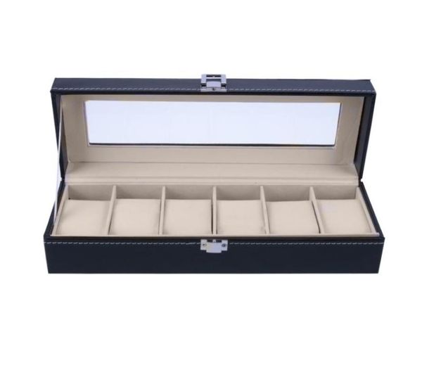 

6 slots wrist watch display case box jewelry storage organizer box with cover case jewelry watches display holder organizer3345466, Black;blue