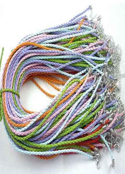 

100pcslot 3mm braided pu leather cords string necklace 45cm whole fashion diy strands choker with lobster clasps diy material1435314, Black