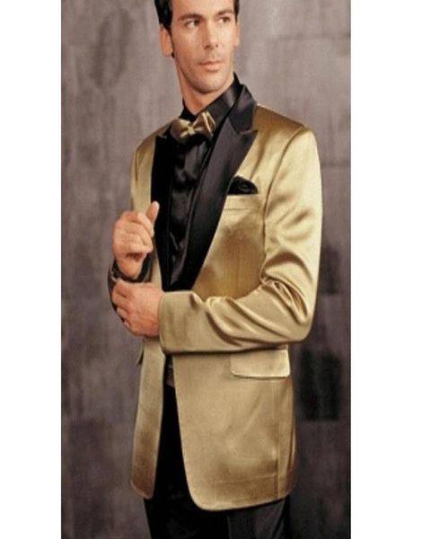 

gold wedding groomsmen tuxedos for groom wear 2018 two piece one button custom made peaked lapel evening prom men suits black pant2259822, Black;gray