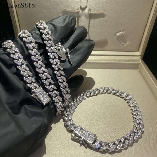 

moissanite hip hop jewelry s sliver 8mm width one row moissanite miami cuban link chain men jewelry iced out cuban necklace, Silver