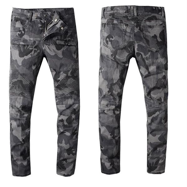 

men's distressed destroyed jeans patches ripped skinny black skinny pants slim hip hop trousers 44n, Blue