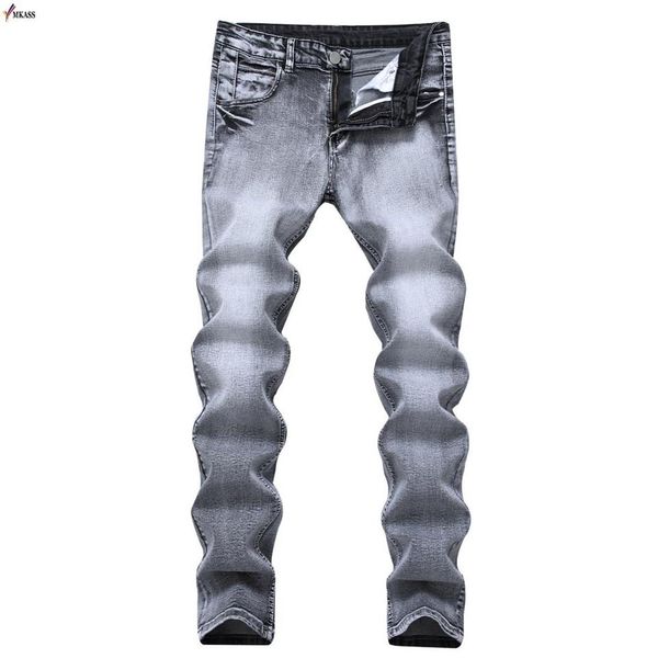 

2018 men's jeans vintage grey slim fit straight denim jeans male casual long pants retro trousers brand biker size 42247c, Blue