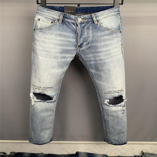 

italian jean pants fashion european and american men's casual jeans high-end washed hand polished quality optimized 9869255n, Blue