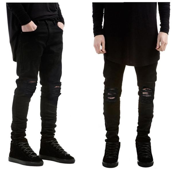 

2021 men's jeans men black skinny ripped stretch slim hip hop swag denim motorcycle biker pants jogger259q, Blue