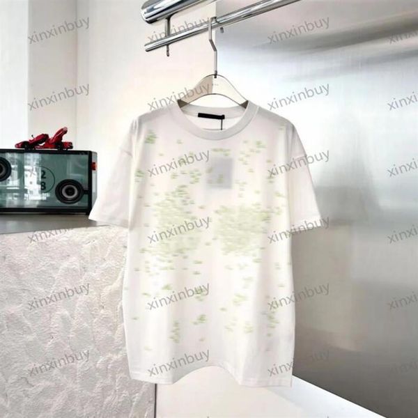 

xinxinbuy men designer tee t shirt 23ss letter embroidery print pattern short sleeve cotton women white black s-xl332u, Black;brown