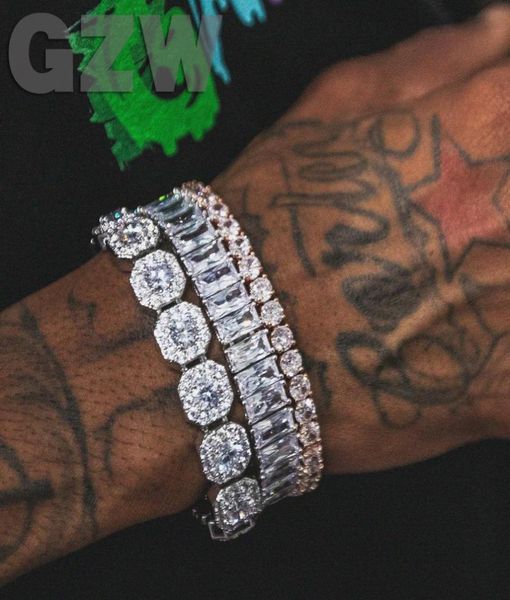 

412mm bling tennis chain bracelet for men and women iced out square baguette cz cubic zirconia diamond hip hop chains bangle brac7022621, Black