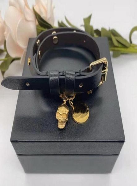 

new designed charm skull pendants rivet leather ladies double circles bracelets women choker necklace punk style couple bracelet a8347590, Golden;silver