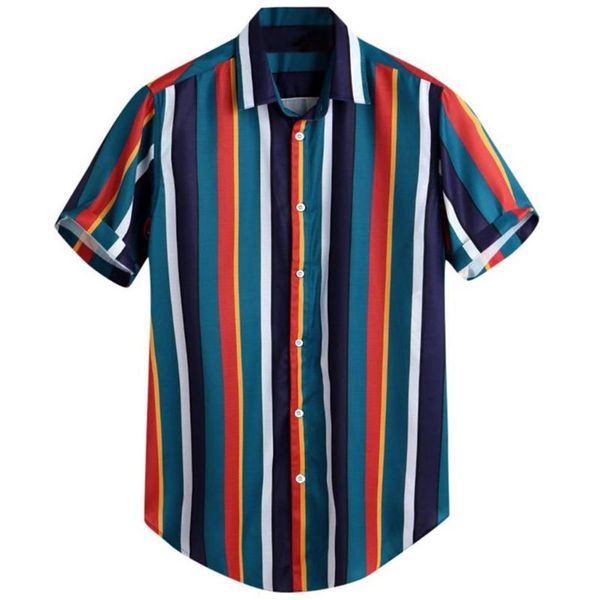 

men's casual shirts shirt men multicolor breathable stripe summer short sleeve loose buttons hawaiian blouse camisa masculina240r, White;black