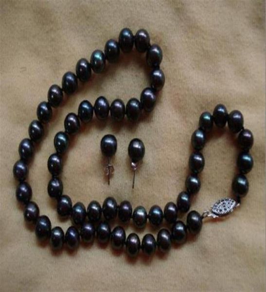 

black pearl necklace earring set 18 inch 78266z01234563132492, Silver