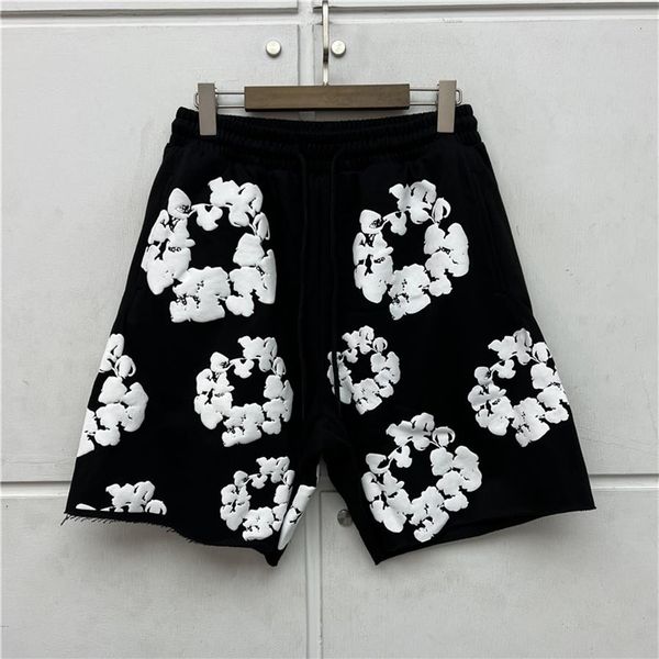 

black gray puff print shorts men women high-quality drawstring shorts breeches250i