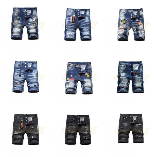 

luxury mens casual jeans shorts men design ripped distressed denim biker shorts male hip hop rock short pants233z, Blue