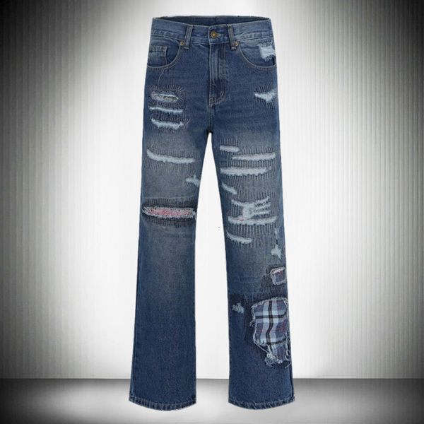 

men's jeans high street fashion vintage washed hole blue cow cat beard vaqueros hombre zipper used beggar pants bootcut for men 230811