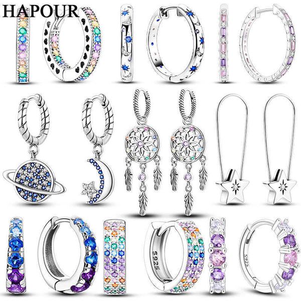 

hapour 925 sterling silver hoop earrings moon star dreamcatcher colored zircon fine earring jewelry gift for women