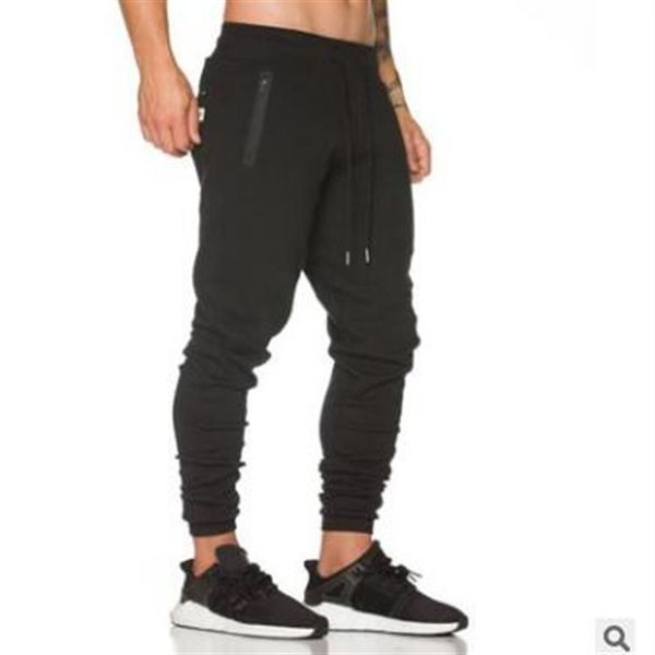 

new trend men gyms pants casual elastic cotton mens fitness workout pants loose sweatpants trousers camo jogger pants249r, Black