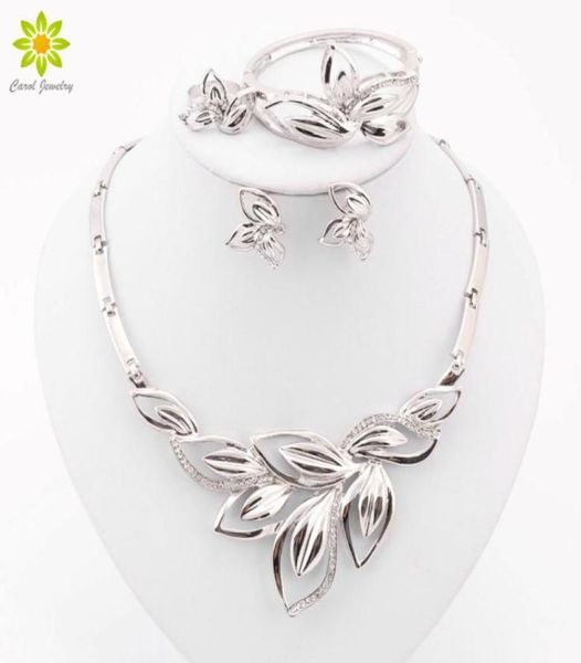 

latest new african costume jewelry sets silver plated leaves shape necklace set wedding elegant costume jewelry set84998529252856, Slivery;golden
