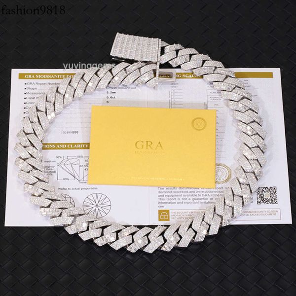 

jewelry gold plated solid sier baguette moissanite diamond necklace cuban link chain, Silver