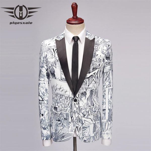 

plyesxale men blazer designs cartoon anime style mens fashion printed blazer slim fit stage blazers hombre causal jacket q469245r, White;black