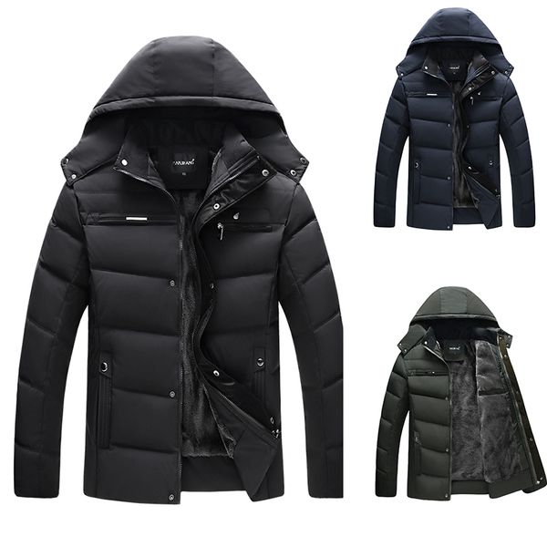 

men's trench coats jacket thicken hooded coat winter plush warm windbreaker casual parka for men waterproof outwear fathers' cloth, Tan;black